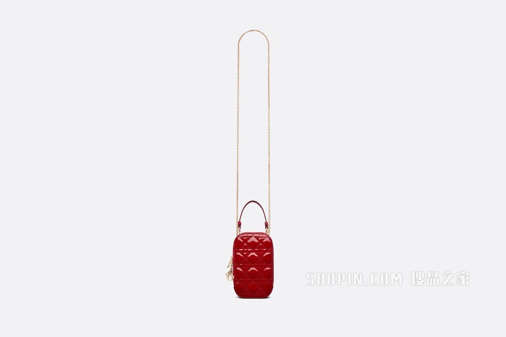 Lady Dior 手机袋 樱桃红漆皮牛皮革藤格纹