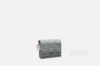 迷你 Lady Dior 钱包 灰色漆皮牛皮革藤格纹