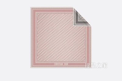 Diortwin 方巾 玫瑰粉色和灰色桑蚕丝斜纹面料 Oblique 印花
