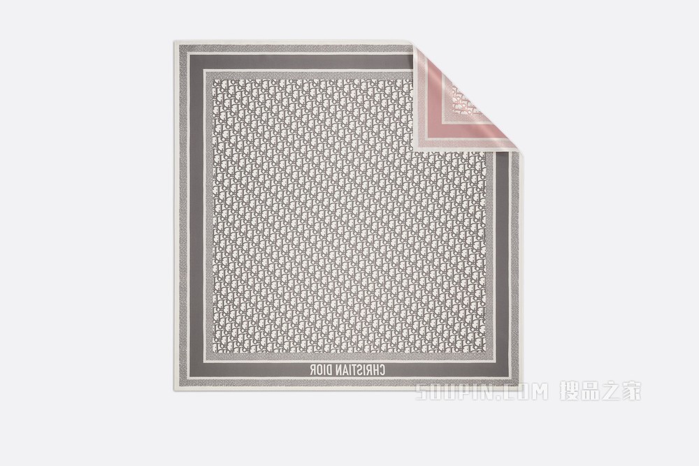 Diortwin 方巾 玫瑰粉色和灰色桑蚕丝斜纹面料 Oblique 印花