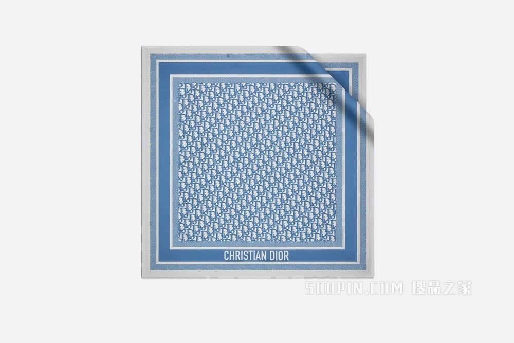 Diortwin 方巾 矢车菊蓝色桑蚕丝斜纹面料 Oblique 印花