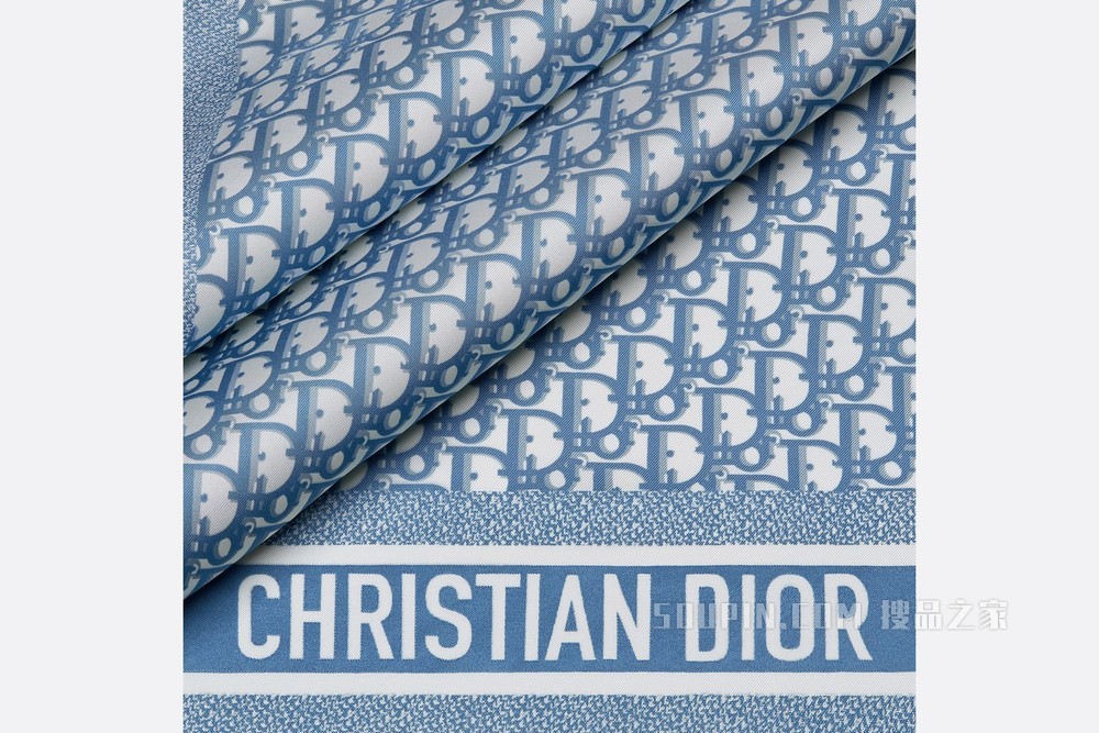 Diortwin 方巾 矢车菊蓝色桑蚕丝斜纹面料 Oblique 印花