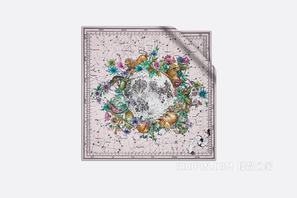Dior 印花方巾 玫瑰粉色桑蚕丝斜纹面料 Dior Zodiac 图案