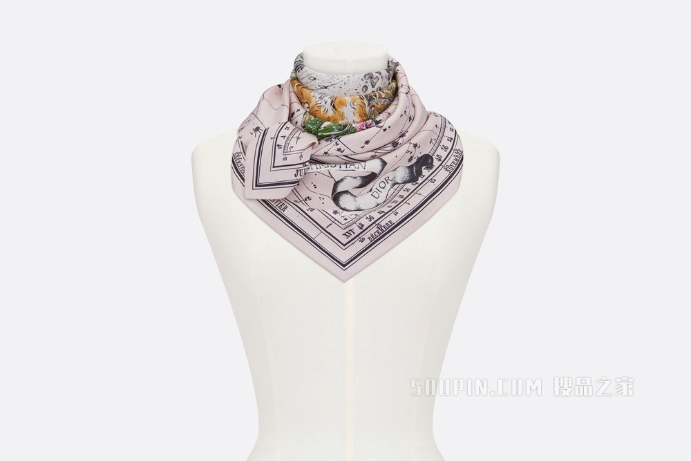 Dior 印花方巾 玫瑰粉色桑蚕丝斜纹面料 Dior Zodiac 图案