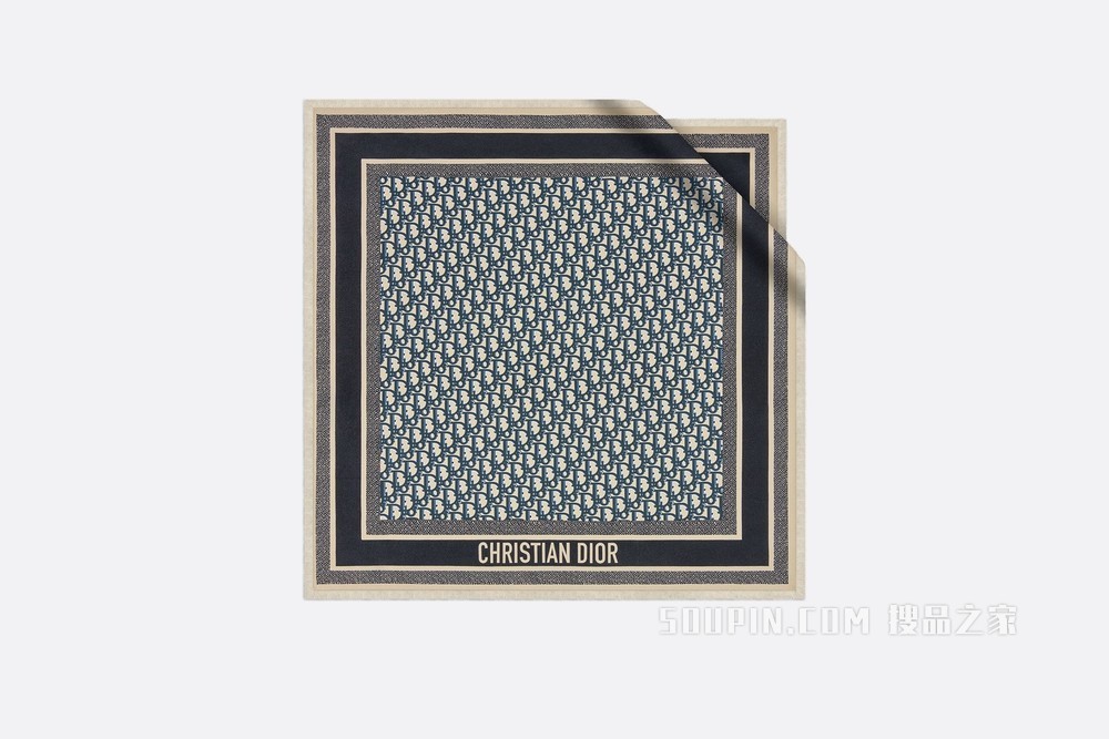 Diortwin 方巾 海军蓝色桑蚕丝斜纹面料 Oblique 印花