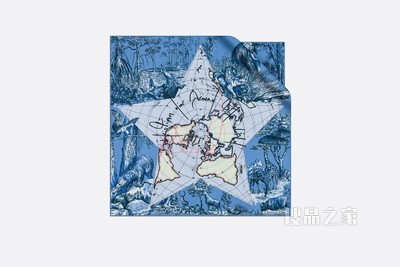 Dior 印花方巾 矢车菊蓝色桑蚕丝斜纹面料 Dior Around the World 图案
