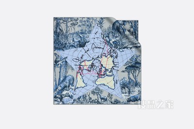 Dior 印花方巾 灰色和蓝色桑蚕丝斜纹面料 Dior Around the World 图案