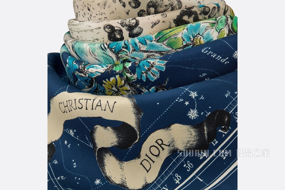 Dior 印花方巾 海军蓝色桑蚕丝斜纹面料 Dior Zodiac 印花