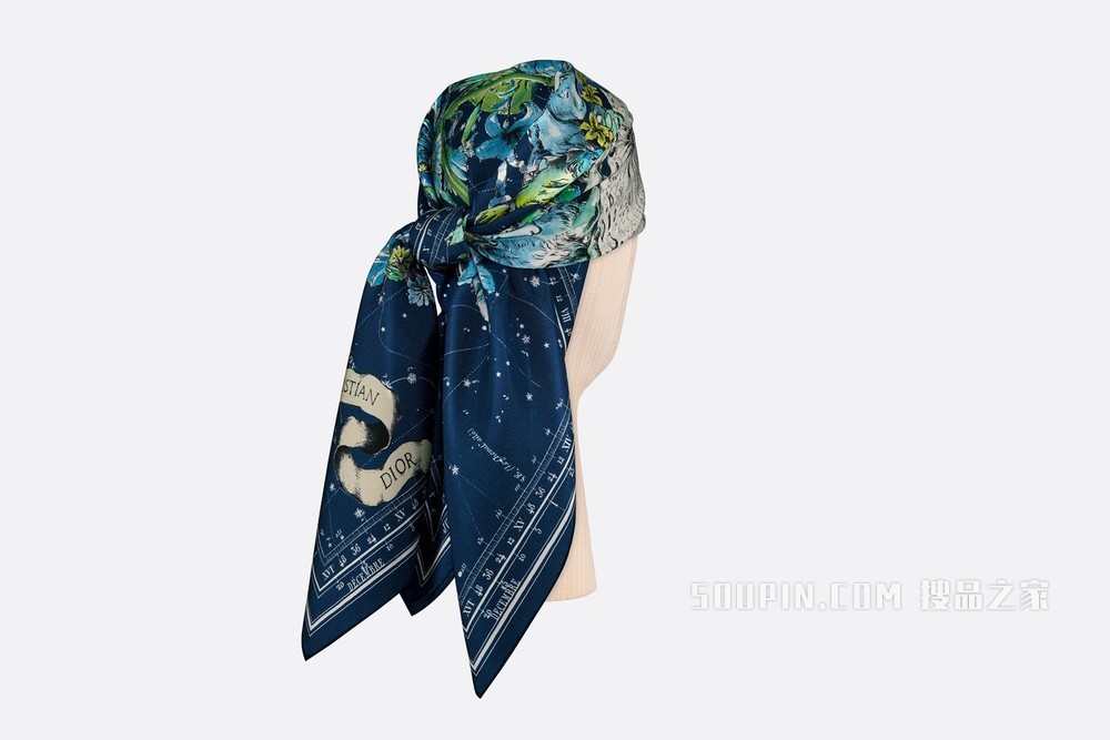 Dior 印花方巾 海军蓝色桑蚕丝斜纹面料 Dior Zodiac 印花