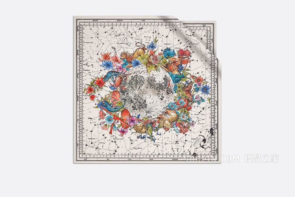 Dior 印花方巾 白色桑蚕丝斜纹面料 Dior Zodiac 印花