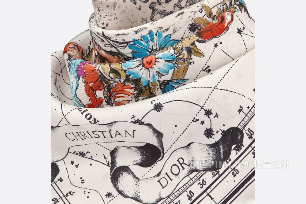 Dior 印花方巾 白色桑蚕丝斜纹面料 Dior Zodiac 印花
