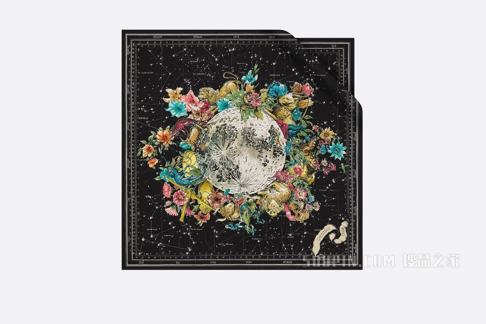 Dior 印花方巾 黑色桑蚕丝斜纹面料 Dior Zodiac 印花