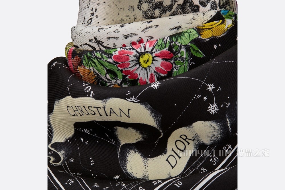Dior 印花方巾 黑色桑蚕丝斜纹面料 Dior Zodiac 印花