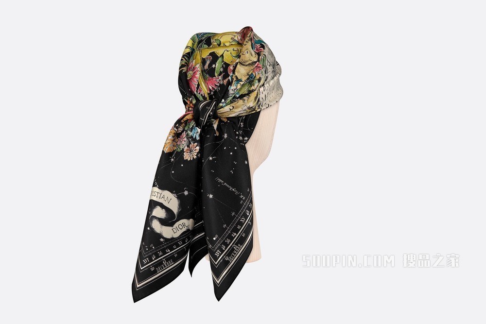 Dior 印花方巾 黑色桑蚕丝斜纹面料 Dior Zodiac 印花