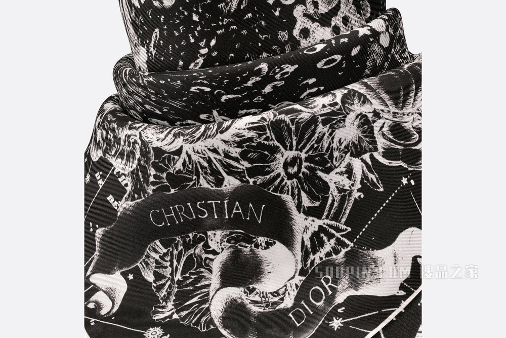 Dior 印花方巾 黑色桑蚕丝斜纹面料 Dior Zodiac 印花