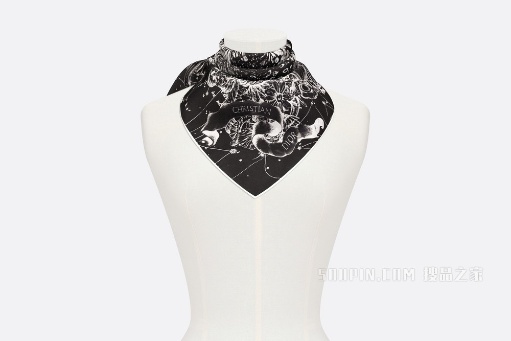 Dior 印花方巾 黑色桑蚕丝斜纹面料 Dior Zodiac 印花