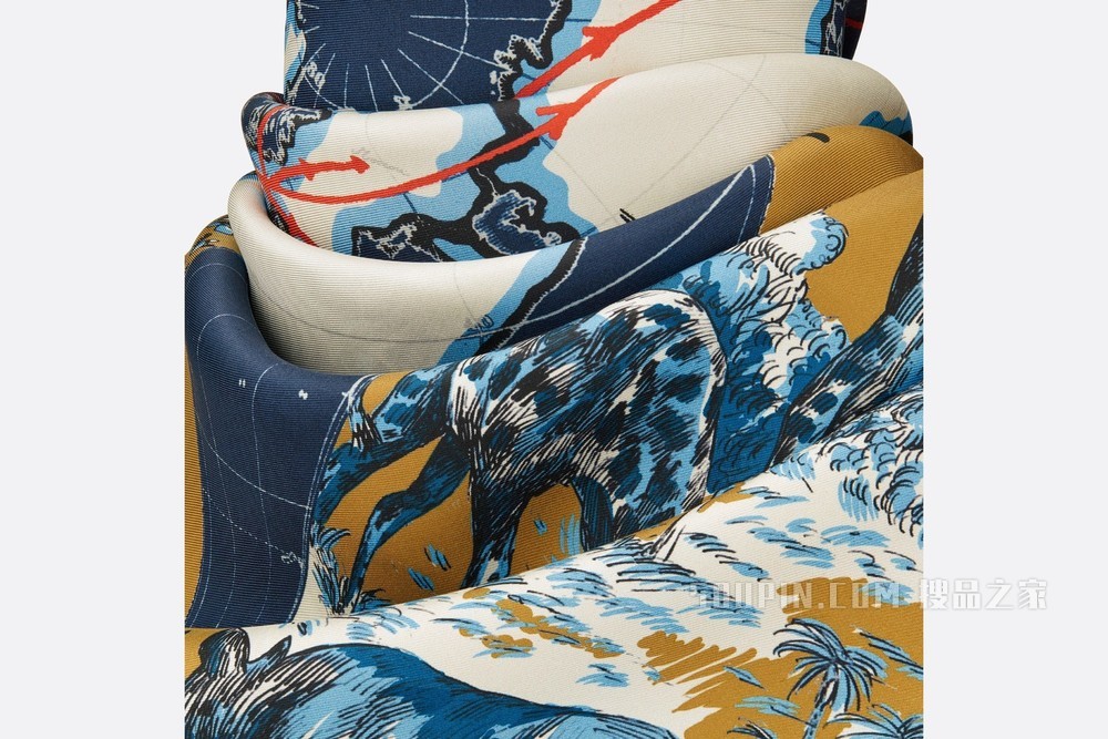 Dior 印花方巾 驼色桑蚕丝斜纹面料 Dior Around the World 印花
