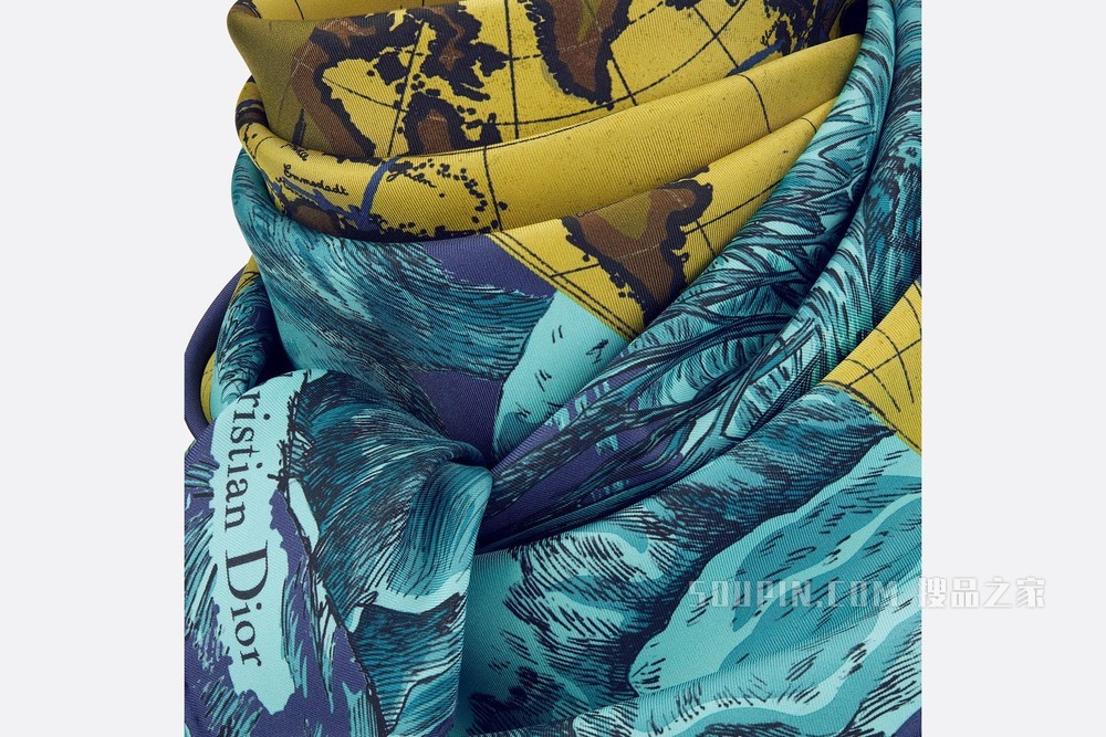 Dior 印花方巾 蓝色桑蚕丝斜纹面料 Dior Around the World 印花