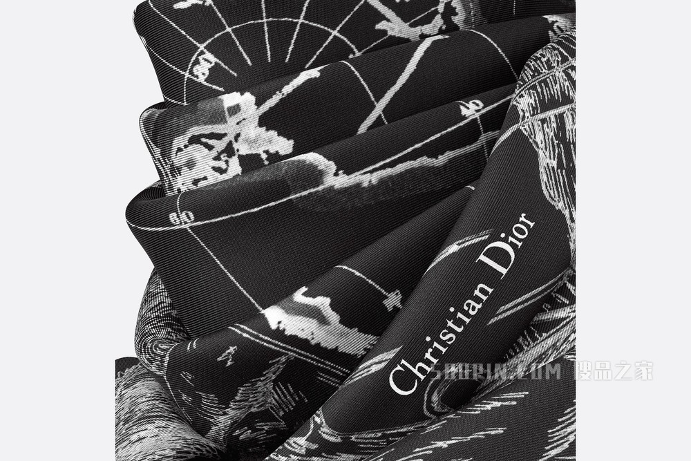 Dior 印花方巾 黑色桑蚕丝斜纹 Dior Around the World 印花