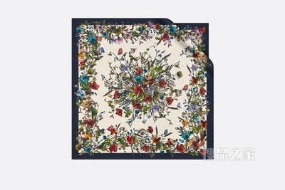 D-Millefiori 方巾 海军蓝色桑蚕丝斜纹面料