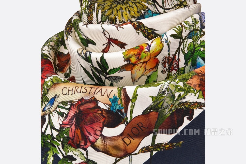 D-Millefiori 方巾 海军蓝色桑蚕丝斜纹面料