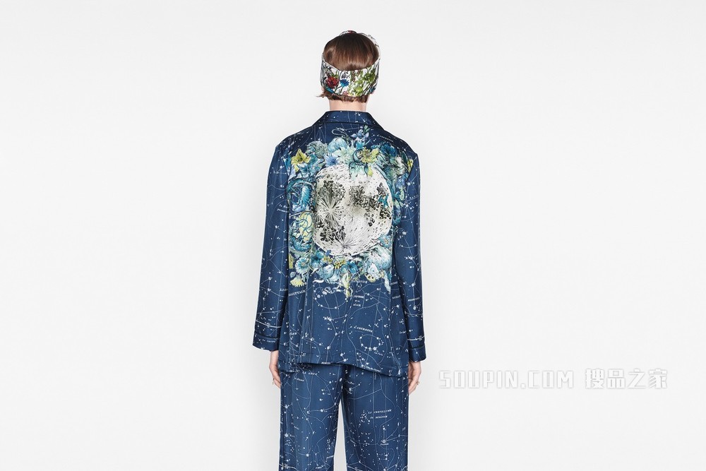 D-Millefiori 方巾 海军蓝色桑蚕丝斜纹面料