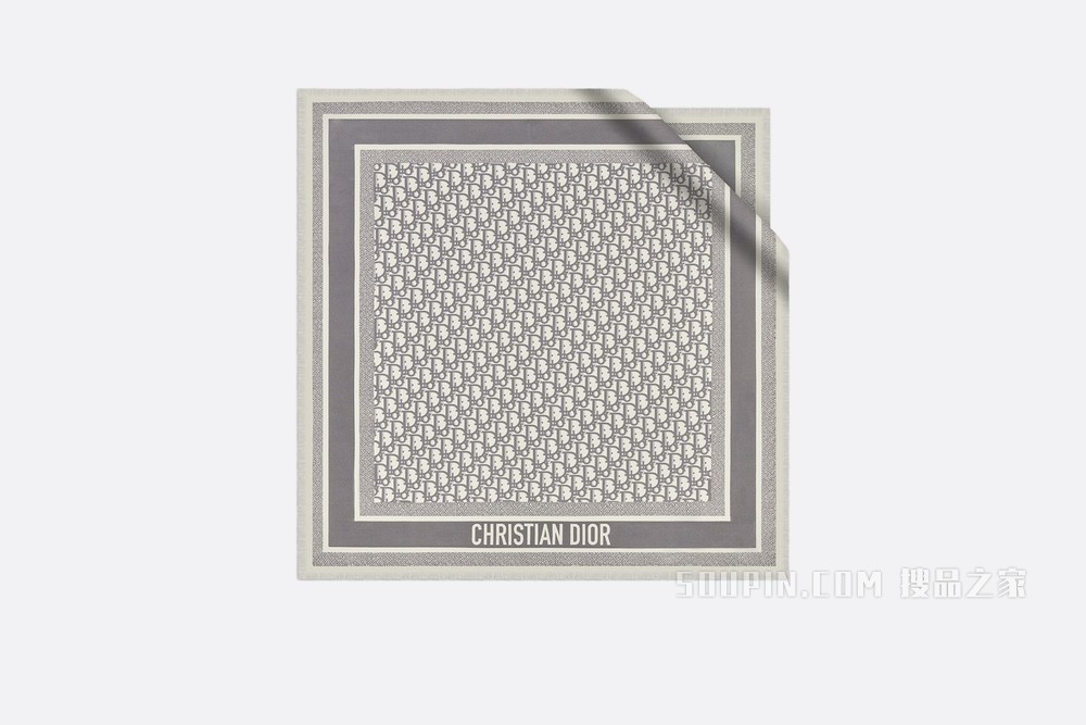 Diortwin 方巾 灰色桑蚕丝斜纹面料 Oblique 印花