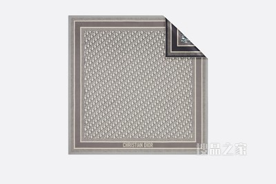 Diortwin 方巾 灰色和海军蓝色桑蚕丝斜纹面料 Oblique 印花