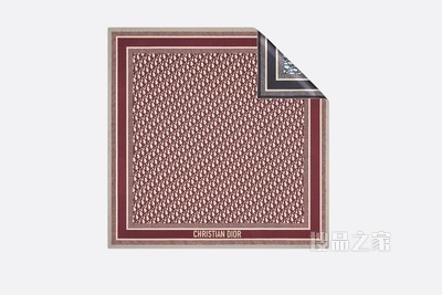 Diortwin 方巾 酒红色和海军蓝色桑蚕丝斜纹 Oblique 印花