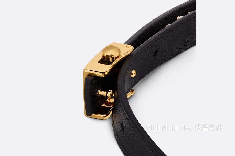 Diorpolytechnique 腰带 17 毫米黑色光滑牛皮革和白色玻璃珠饰