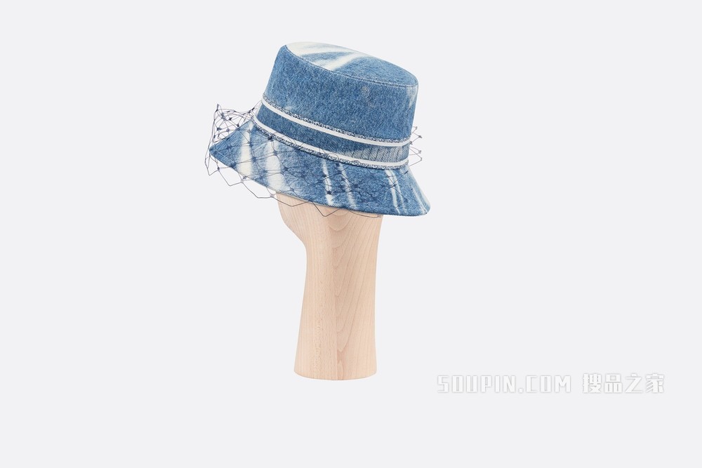 Dior Denim Wash 窄檐桶帽 蓝色棉质牛仔布搭配面纱