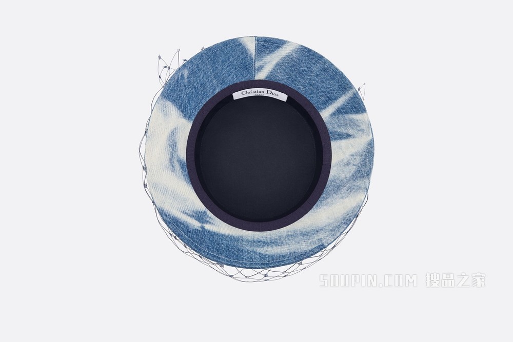 Dior Denim Wash 窄檐桶帽 蓝色棉质牛仔布搭配面纱