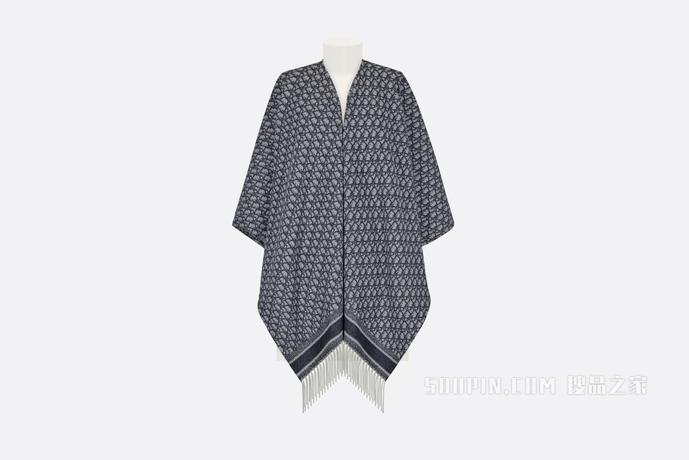 Dior 印花披风 海军蓝色羊绒 Oblique 印花