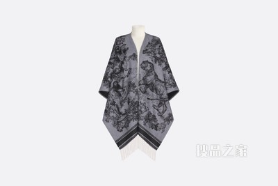 Dior 印花披风 深灰色羊绒 Sauvage 茹伊印花