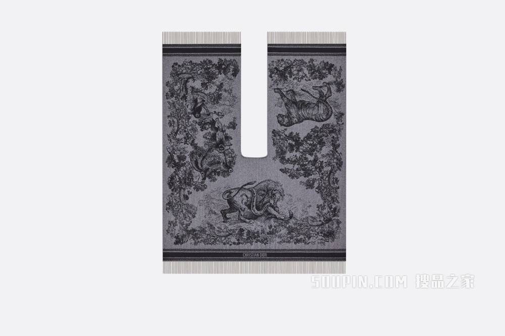 Dior 印花披风 深灰色羊绒 Sauvage 茹伊印花