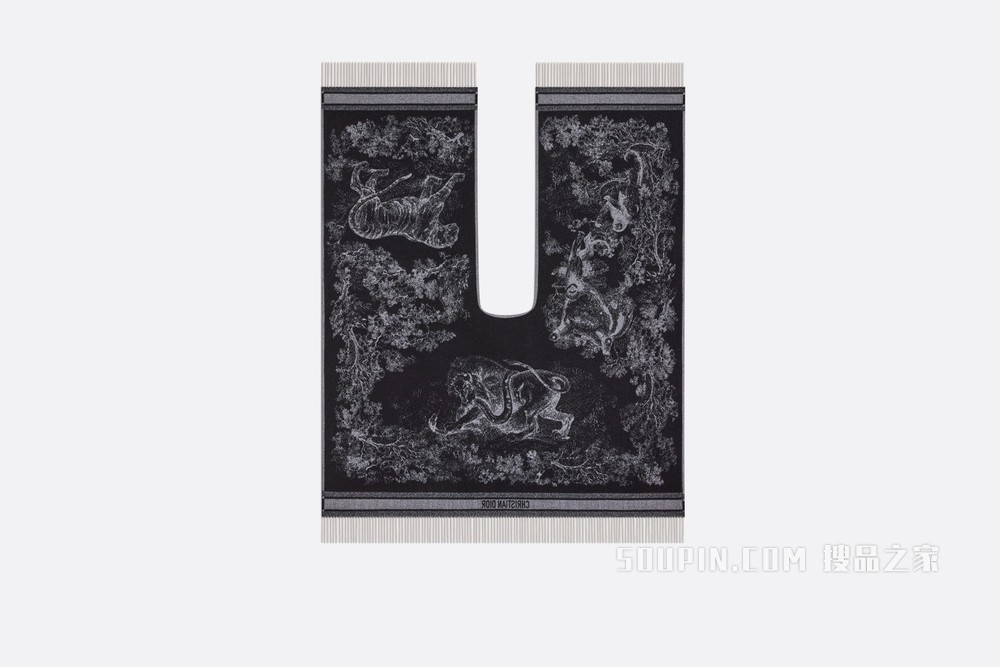 Dior 印花披风 深灰色羊绒 Sauvage 茹伊印花