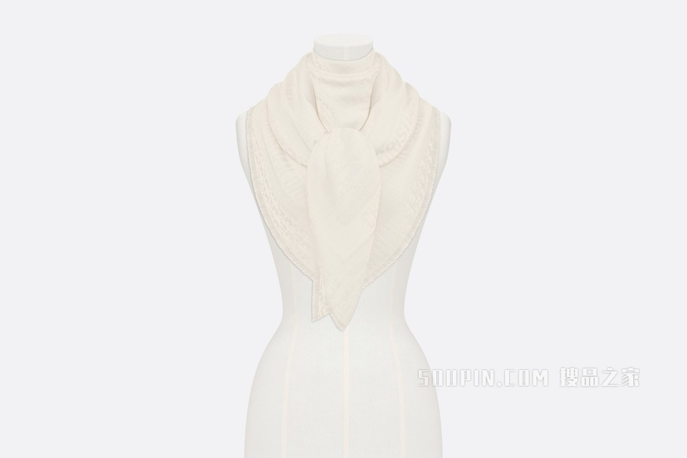 Dior 印花披肩 白色桑蚕丝、羊毛和羊绒混纺 Oblique 印花