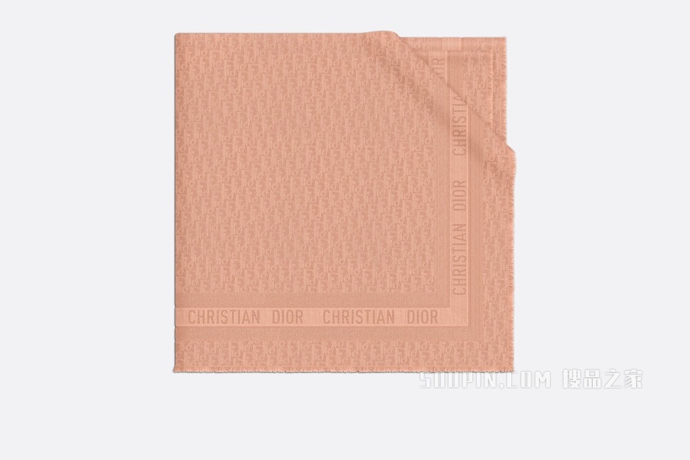 Dior 印花披肩 胭脂粉色桑蚕丝、羊毛和羊绒混纺 Oblique 印花