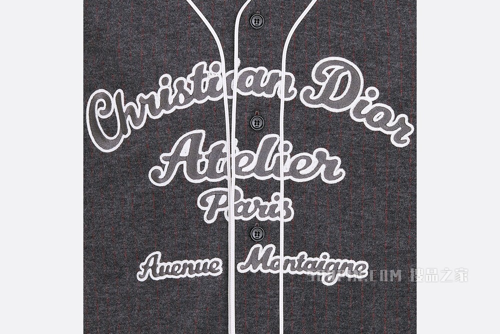 棒球衫 T 恤 灰色羊毛和棉质混纺平纹针织面料“Christian Dior Atelier”标志