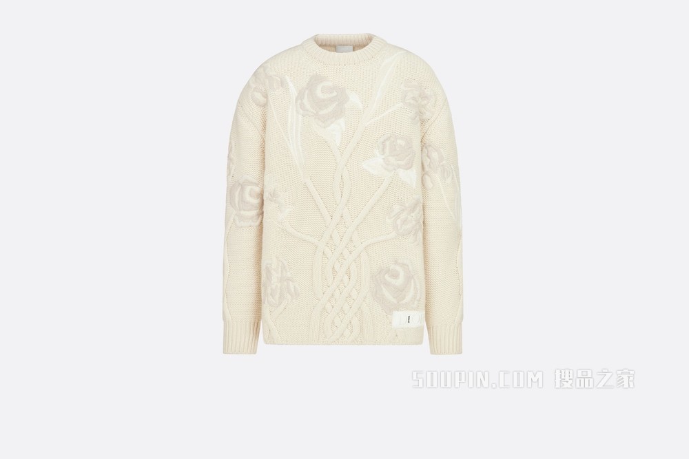 DIOR AND SACAI 超大版型针织衫 奶油白色羊毛和羊绒混纺针织面料