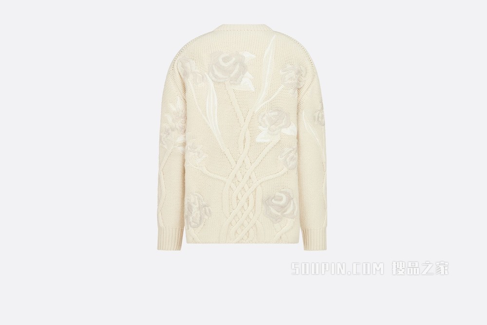 DIOR AND SACAI 超大版型针织衫 奶油白色羊毛和羊绒混纺针织面料