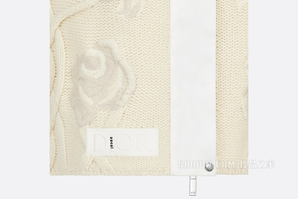 DIOR AND SACAI 超大版型针织衫 奶油白色羊毛和羊绒混纺针织面料