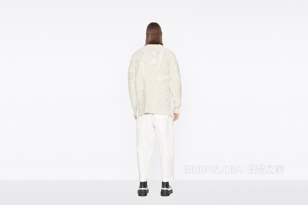 DIOR AND SACAI 超大版型针织衫 奶油白色羊毛和羊绒混纺针织面料