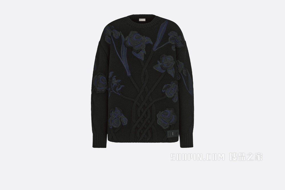 DIOR AND SACAI 超大版型针织衫 黑色羊毛和羊绒混纺针织面料