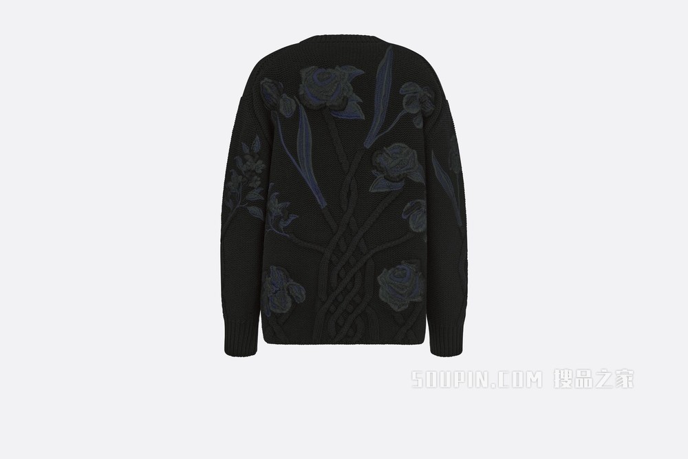DIOR AND SACAI 超大版型针织衫 黑色羊毛和羊绒混纺针织面料