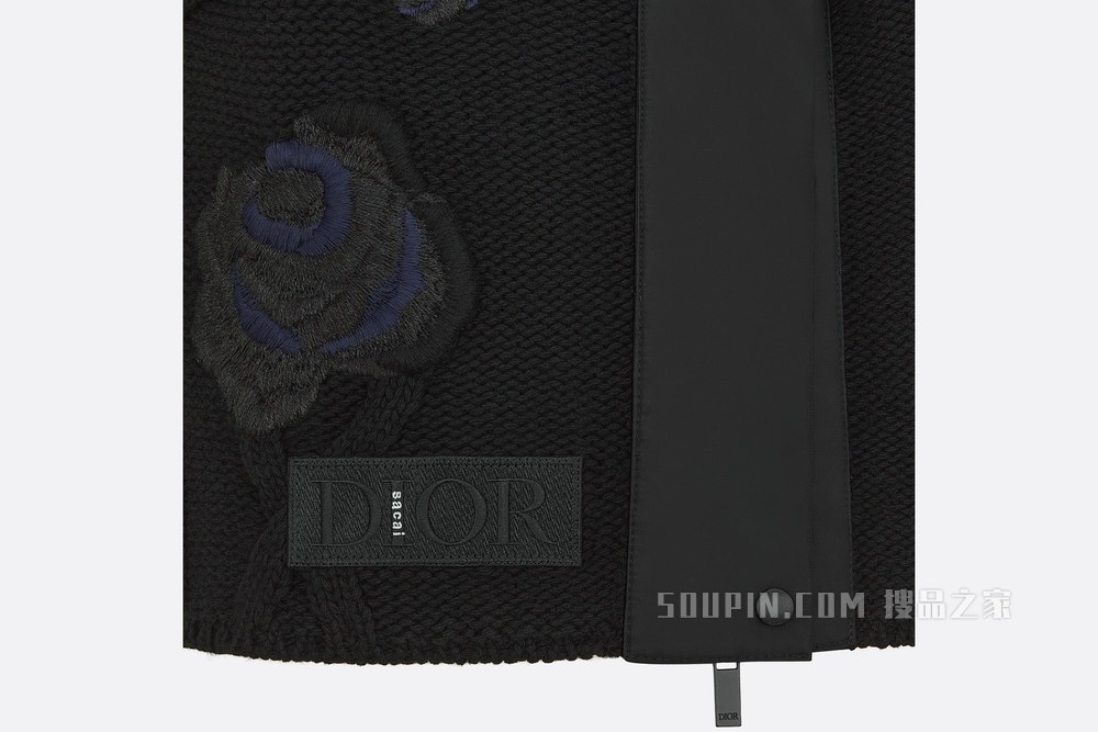 DIOR AND SACAI 超大版型针织衫 黑色羊毛和羊绒混纺针织面料