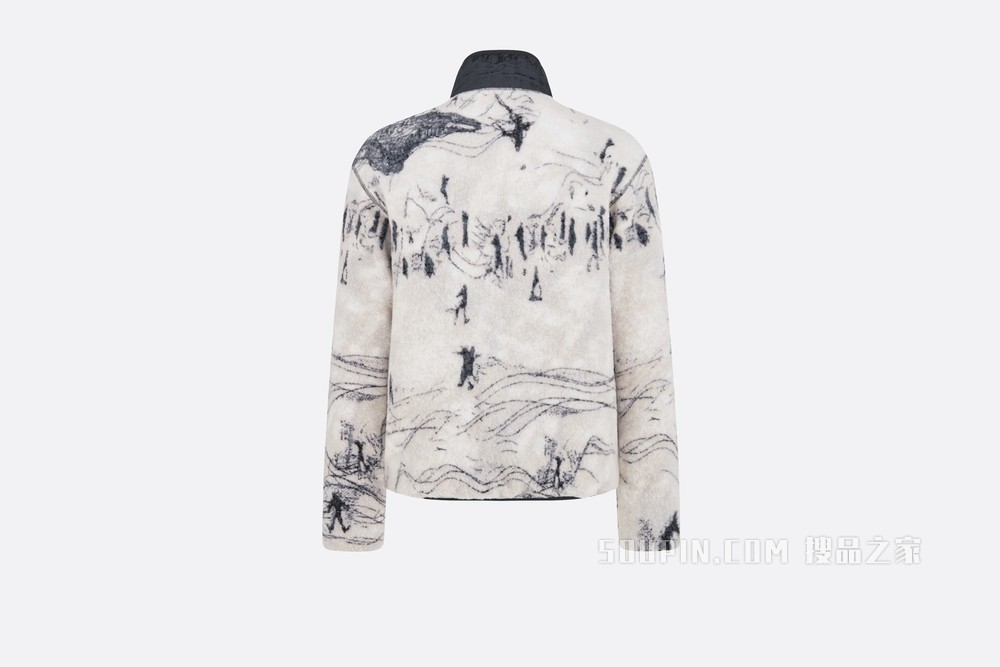 DIOR AND PETER DOIG 双面短夹克 灰色羊毛混纺科技提花面料和科技提花面料 Oblique 印花