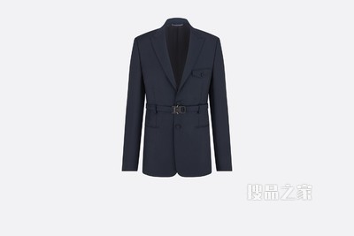 单西 海军蓝色羊毛和马海毛混纺搭配腰带和“CD”腰带扣