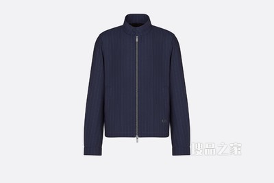 哈灵顿短夹克 海军蓝色羊毛斜纹面料条纹图案