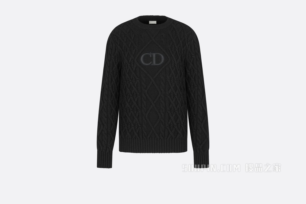 针织衫 黑色羊绒绞花针织“CD”标志